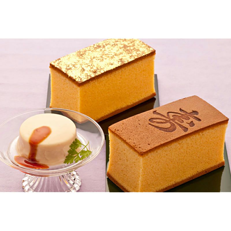 烏骨鶏かすていら【寿】【金箔】・プリン4個セット